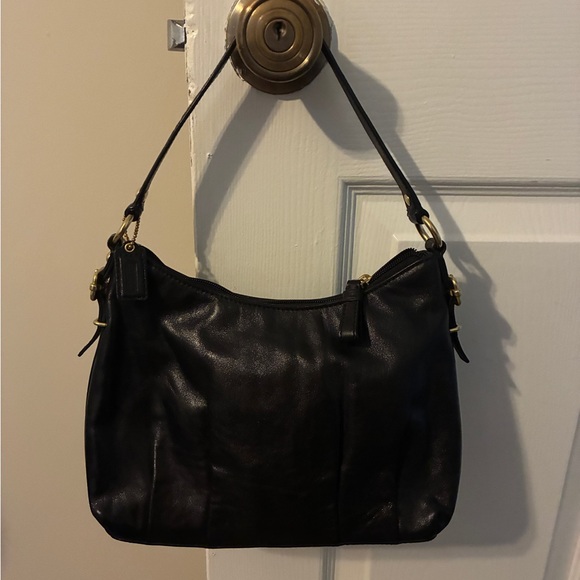 Coach Black Leather Shoulder Bag with Metallic Accents - Picture 2 of 4